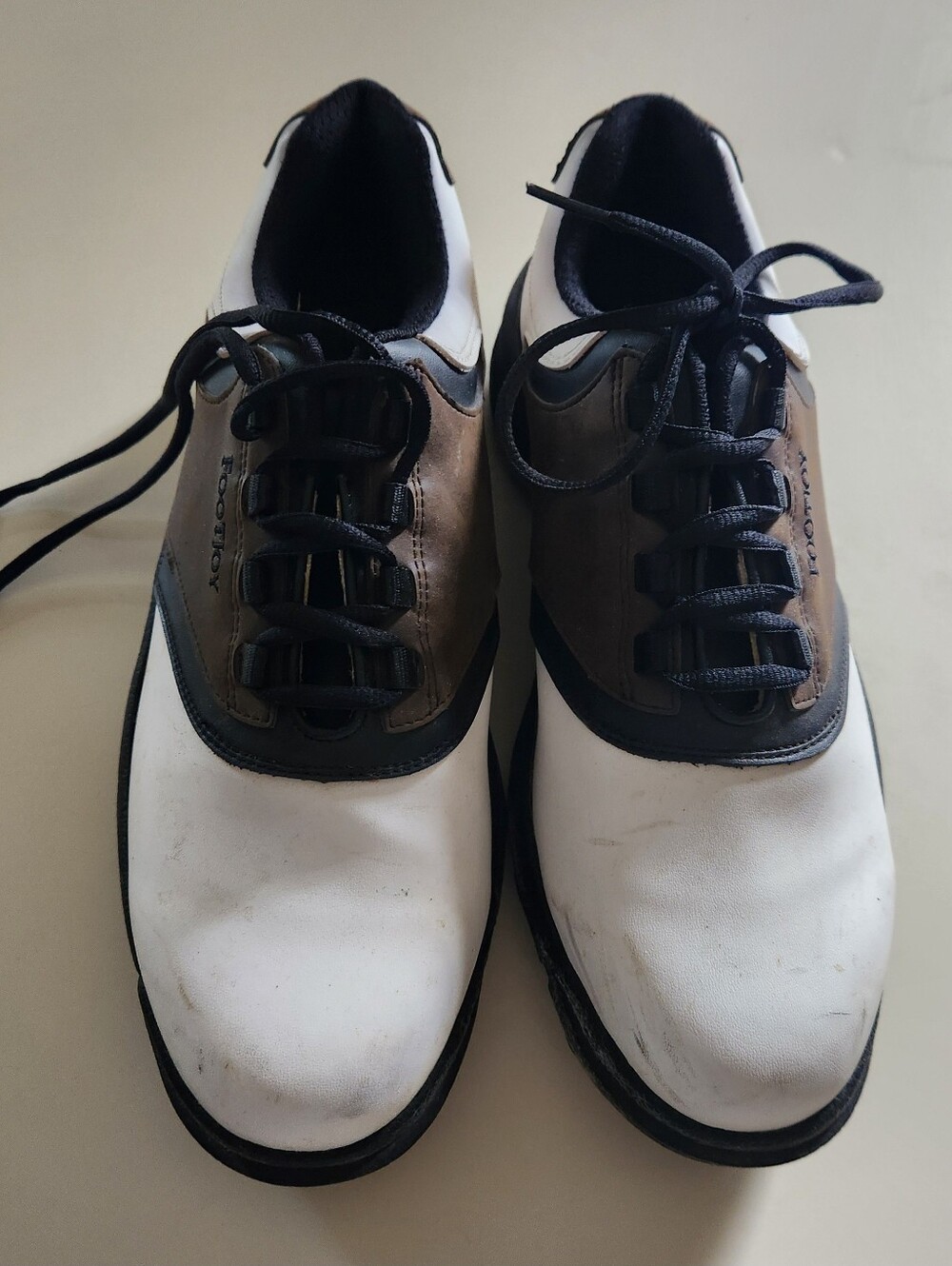 Footjoy Men's White and Brown Leather Golf Shoes